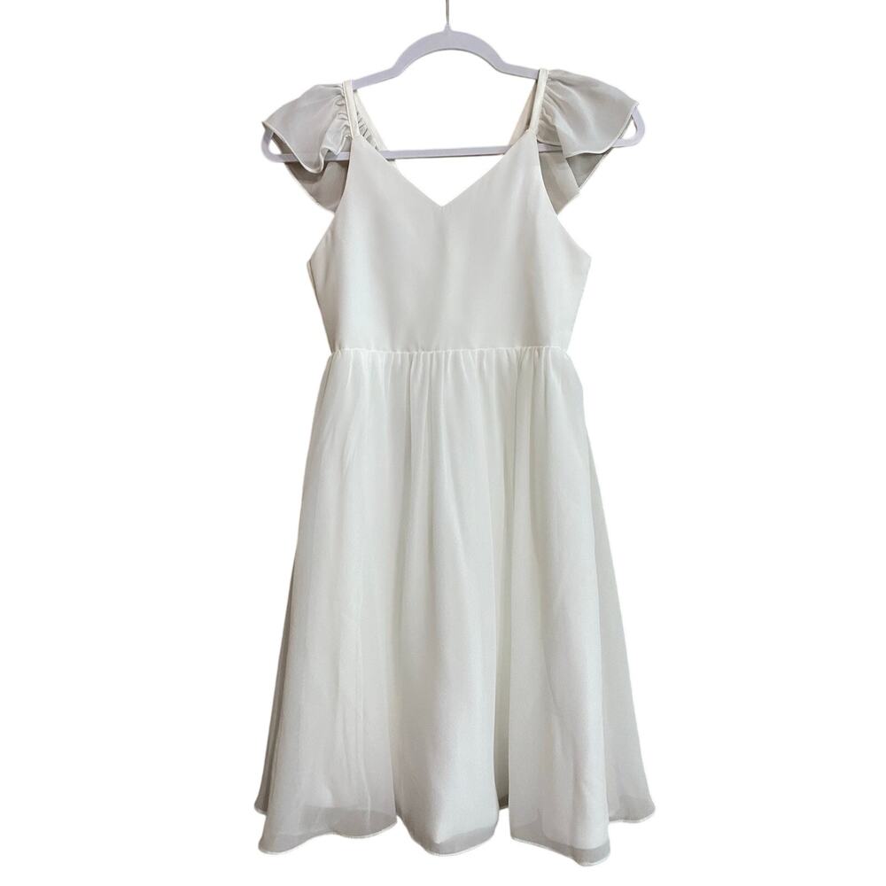 White Formal Wedding Dress Size 8 Classy Short Sleeve Fit and Flare